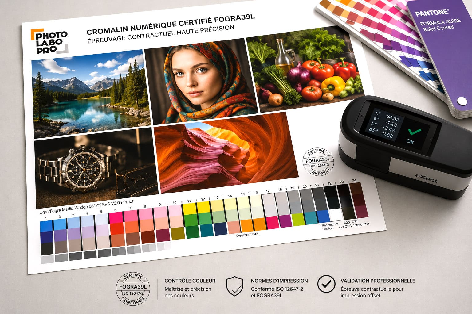 Cromalin numérique certifié FOGRA39L avec spectrophotomètre et contrôle couleur