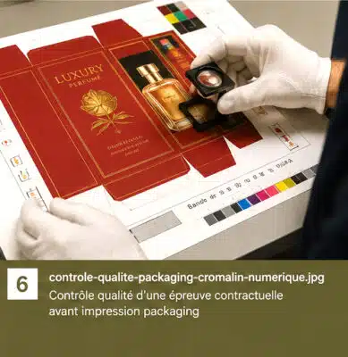 Contrôle qualité d'une épreuve contractuelle avant impression packaging