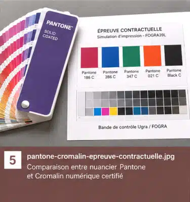 Comparaison entre nuancier Pantone et Cromalin numérique certifié
